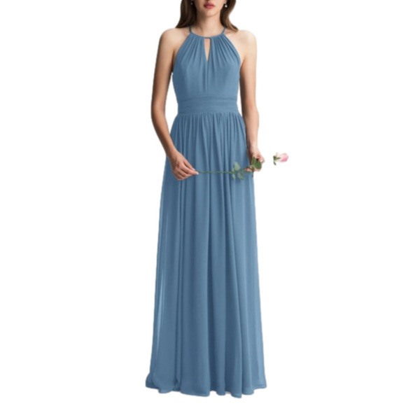 Bill Levkoff Dresses & Skirts - LEVKOFF Keyhole Neck Chiffon A-Line Blue Gown Size 10 NWT